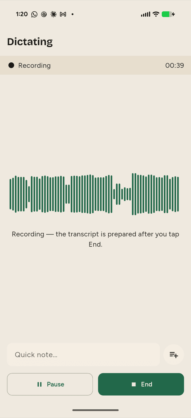 Recording an encounter with a live waveform in the Hygieia app